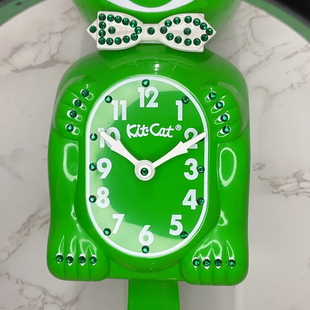 RARE Jeweled Classic Green Kit Kat Cat Klock Clock